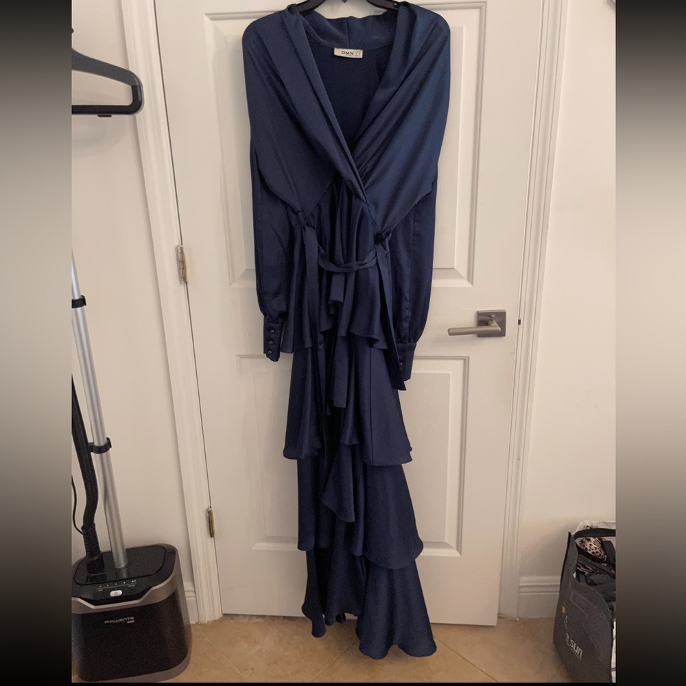 Hijabi friendly modest navy blue satin dress! Perfect for Eid!